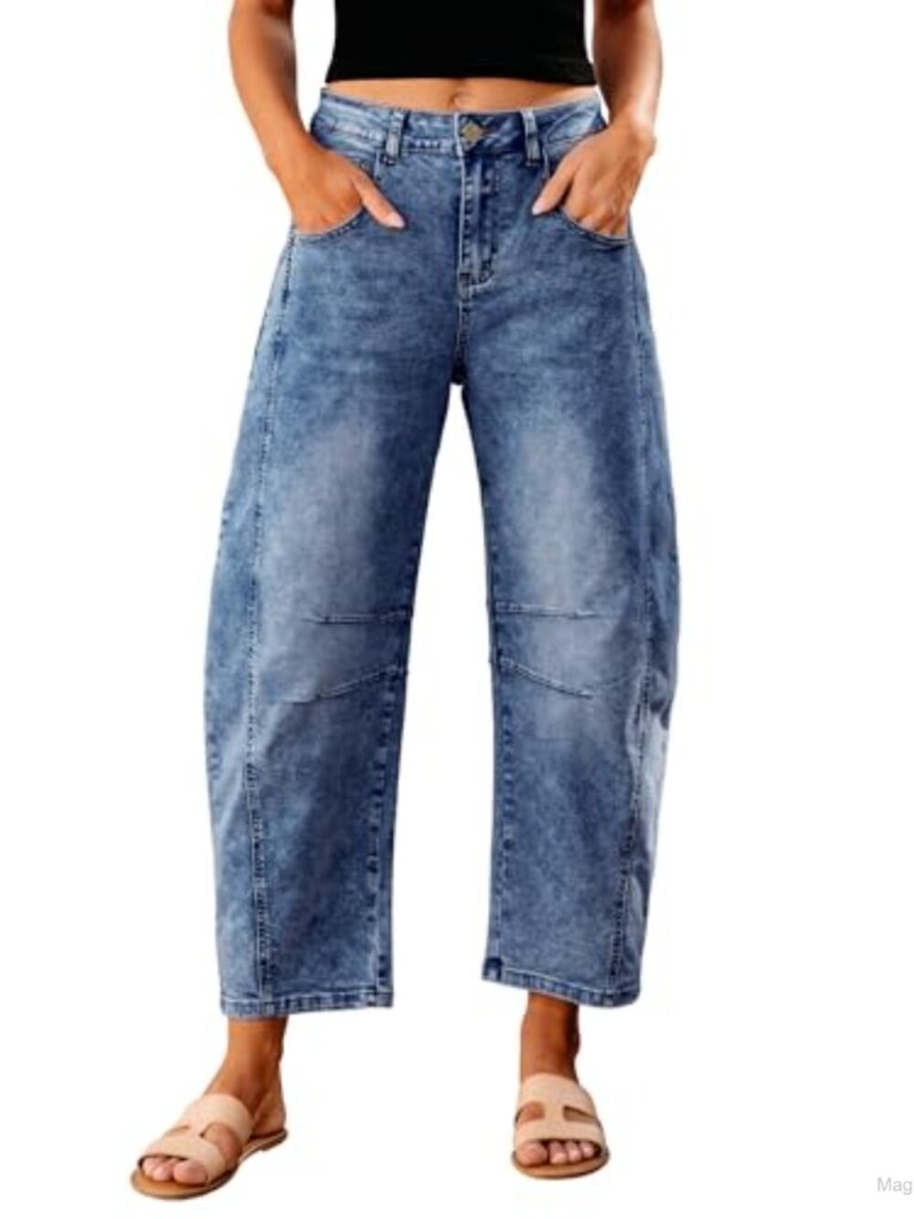 High Waist Baggy Cropped Barrel Jeans for Women Stretch Denim